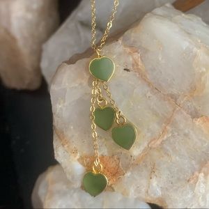 14k yellow gold and green enamel lariat heart necklace
